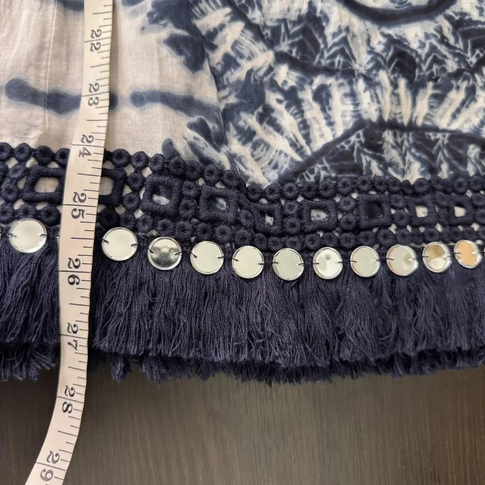 Tory Burch Tunic Womens 6 Tie Dye Mirror Embellished Boho Festival Top Beachy
